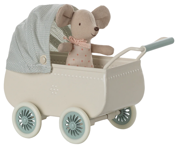Pram with Baby Mouse - Mint - Linzis
