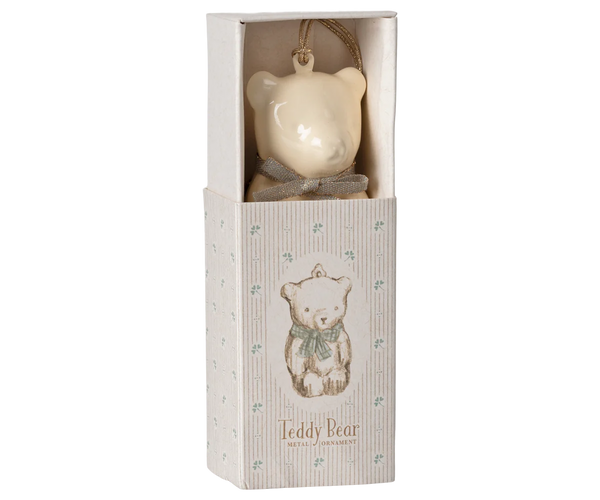 Metal ornament, Teddy bear - Off white/Blue - Linzis