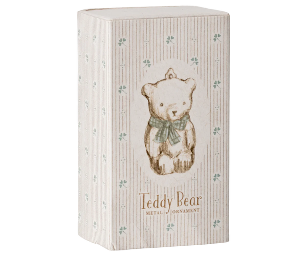 Metal ornament, Teddy bear - Off white/Blue - Linzis