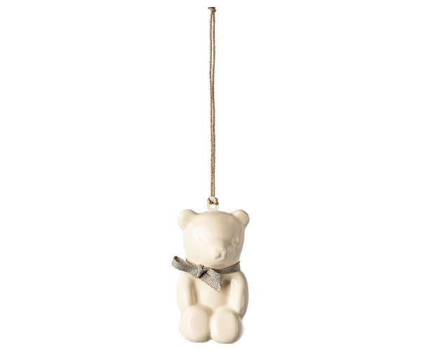 Metal ornament, Teddy bear - Off white/Blue - Linzis