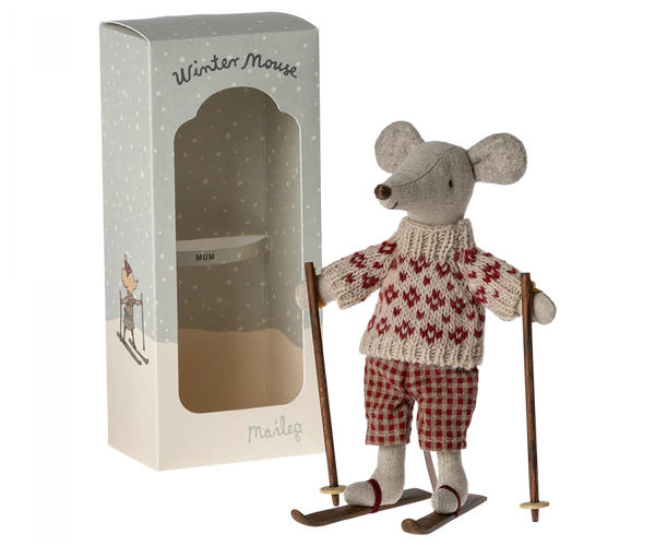 Winter Mouse with Ski Set, Mum - Linzis