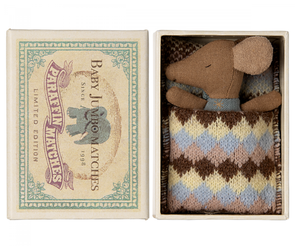 Sleepy wakey baby mouse in matchbox - Blue NEW - Linzis