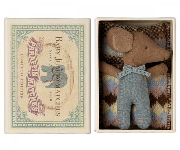 Sleepy wakey baby mouse in matchbox - Blue NEW - Linzis