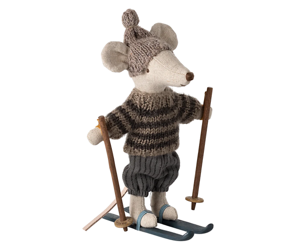 Winter mouse with ski set, Big brother - Grey - Linzis