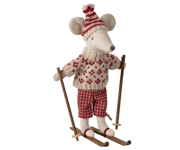 Winter mouse with ski set, Mum - Red - Linzis