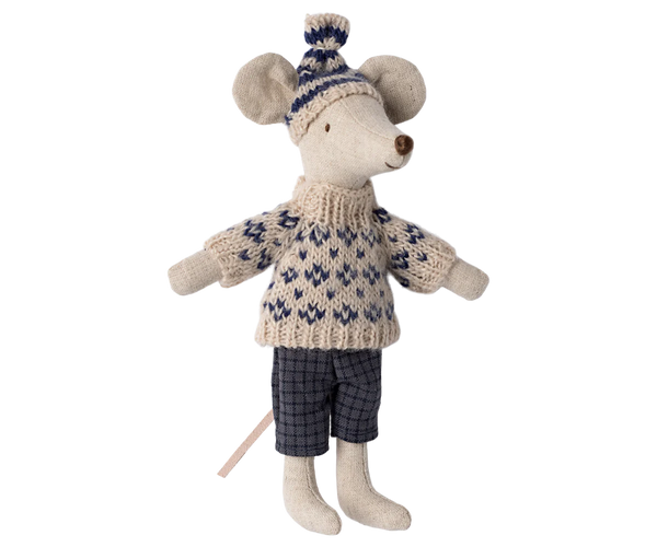 Winter mouse with ski set, Dad - Blue - Linzis