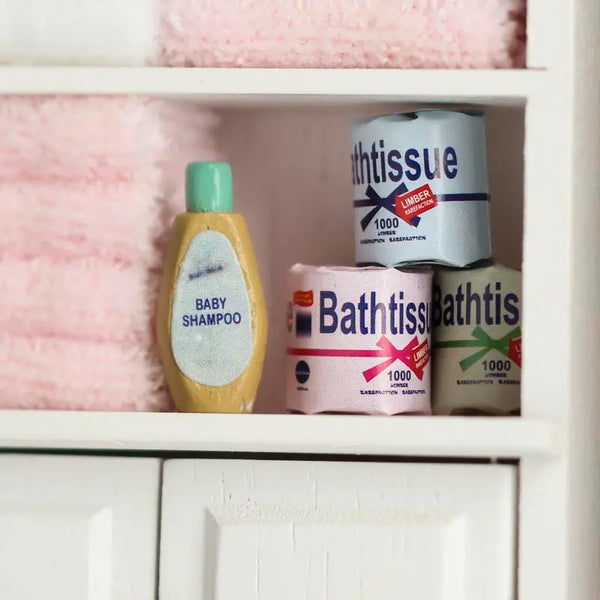 Miniature Bathroom Tissue and Shampoo Bottles 4 Piece Set - Linzis