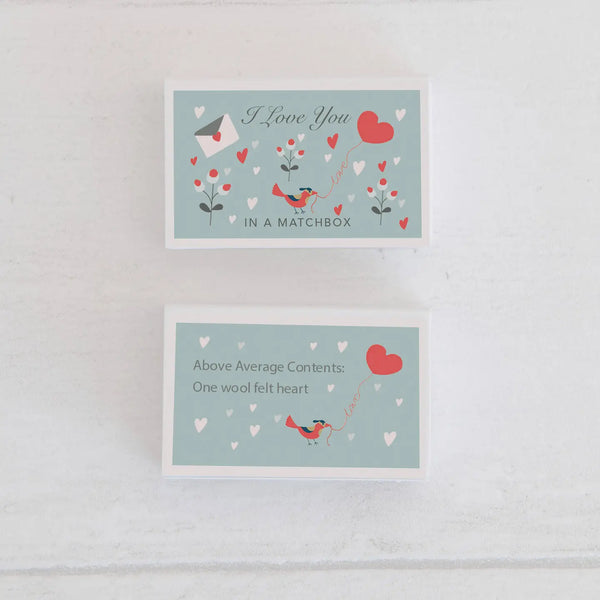 Wool Felt Heart and Love Message in A Matchbox - Linzis