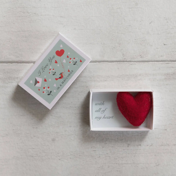 Wool Felt Heart and Love Message in A Matchbox - Linzis