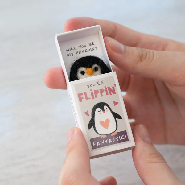 You're Flippin' Fantastic Wool Felt Penguin in A Matchbox - Linzis