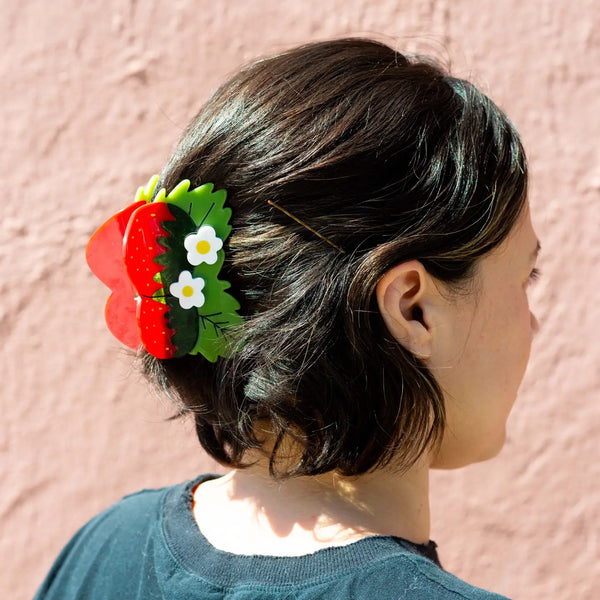 Large Strawberries and Flowers Hair Claw Clip - Linzis