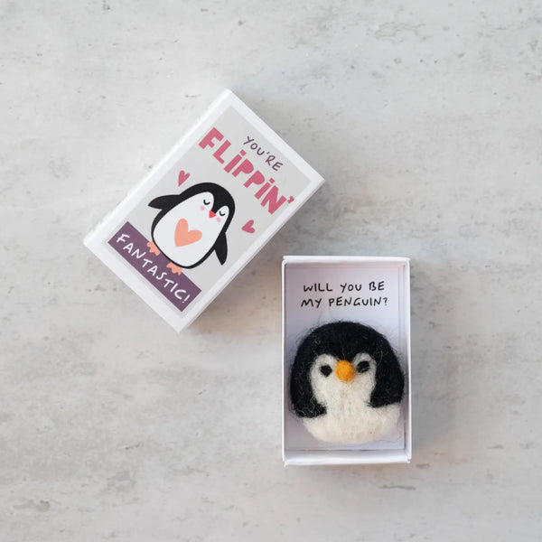 You're Flippin' Fantastic Wool Felt Penguin in A Matchbox - Linzis