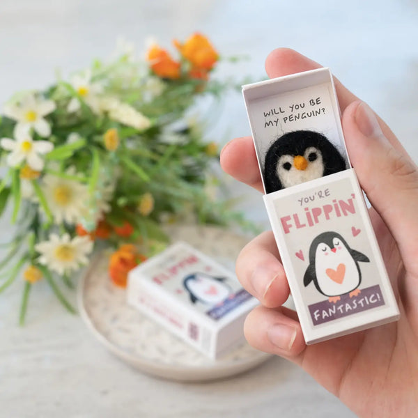 You're Flippin' Fantastic Wool Felt Penguin in A Matchbox - Linzis