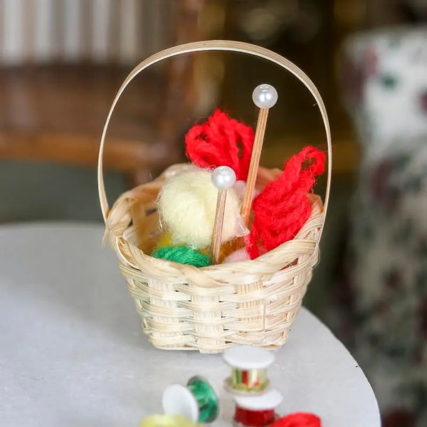 1-1/2" Dollhouse Miniature Wicker Knitting Basket - Linzis