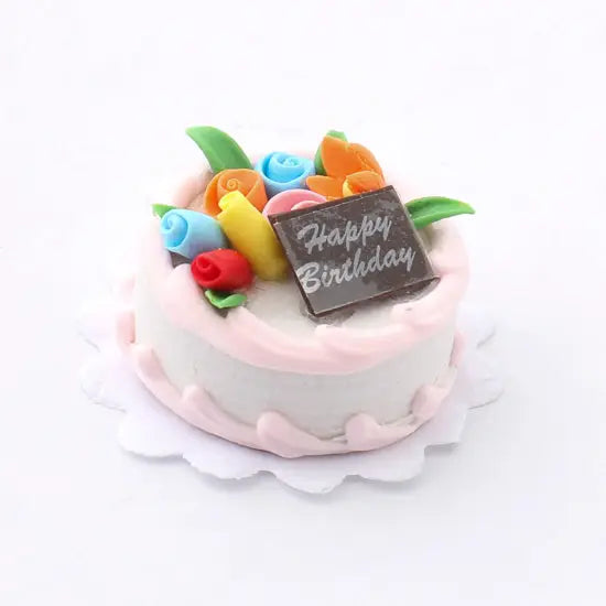 Dollhouse Miniature "Happy Birthday" Cake - 3/4" X 1" - Linzis