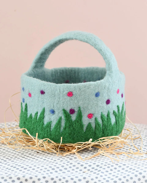 Felt Blue Basket with Colourful Dots - Linzis