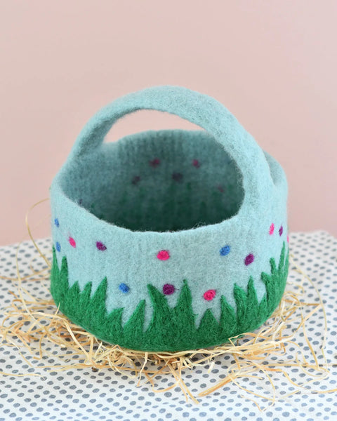 Felt Blue Basket with Colourful Dots - Linzis