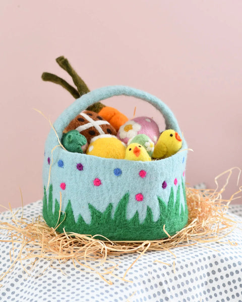 Felt Blue Basket with Colourful Dots - Linzis