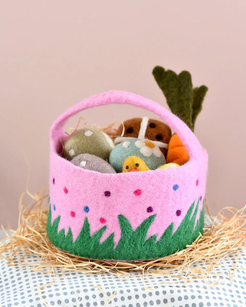 Felt Pink Basket with Colourful Dots - Linzis