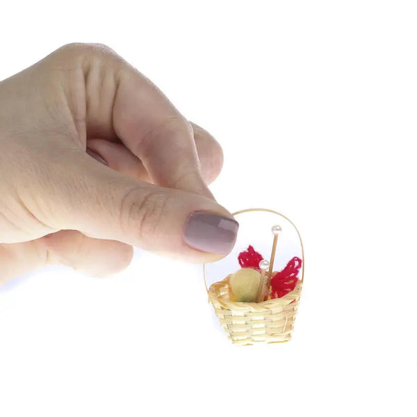 1-1/2" Dollhouse Miniature Wicker Knitting Basket - Linzis