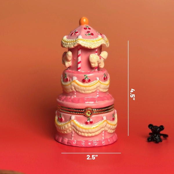 Pink Carousel Cake Hand Painted Trinket Box