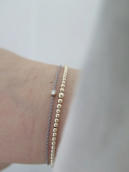 Solitaire Diamond Cord Bracelet- Grey Cord - Linzis