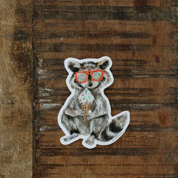 Raccoon with Ice Cream Sticker