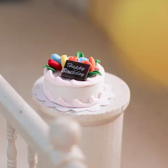 Dollhouse Miniature "Happy Birthday" Cake - 3/4" X 1" - Linzis