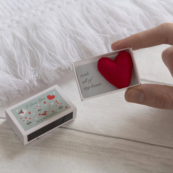 Wool Felt Heart and Love Message in A Matchbox - Linzis