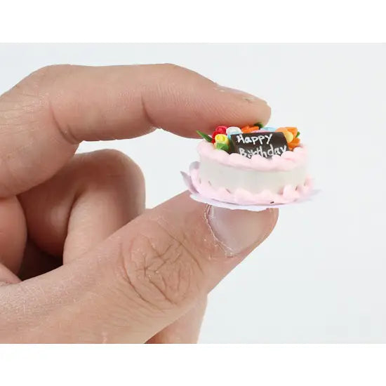 Dollhouse Miniature "Happy Birthday" Cake - 3/4" X 1" - Linzis