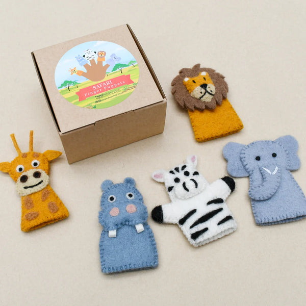 Safari Animals, Finger Puppet Set - Linzis
