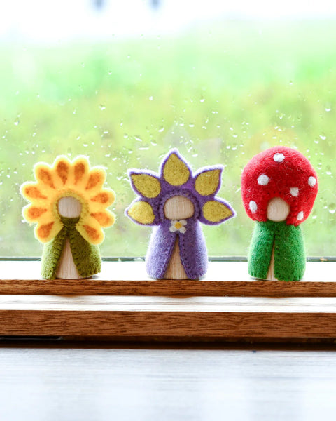 Floral Peg Dolls Set - Sunflower, Iris and Toadstool - Linzis