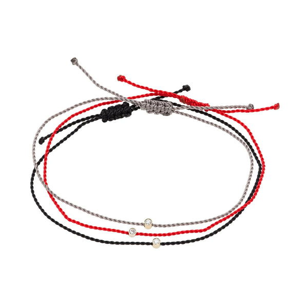 Solitaire Diamond Cord Bracelet- Grey Cord - Linzis