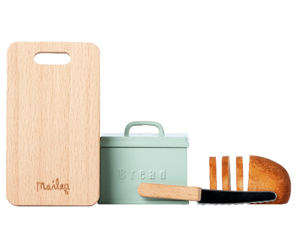 Miniature Bread Box w. Cutting Board and Knife - Linzis