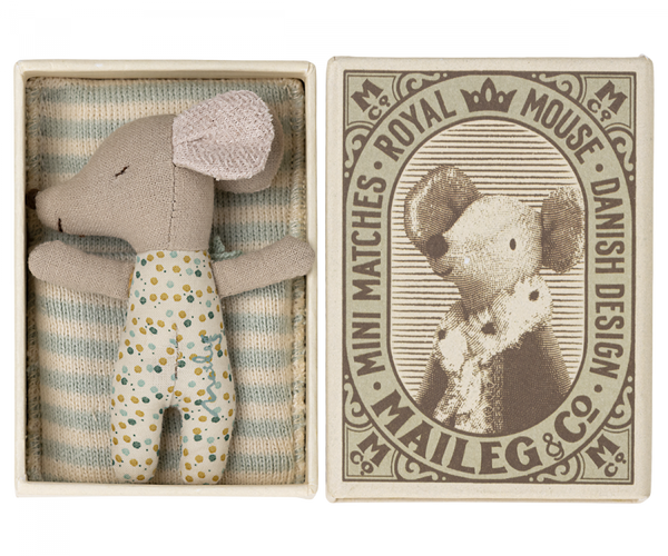 Sleepy/Wakey Baby Mouse in Matchbox - Blue - Linzis