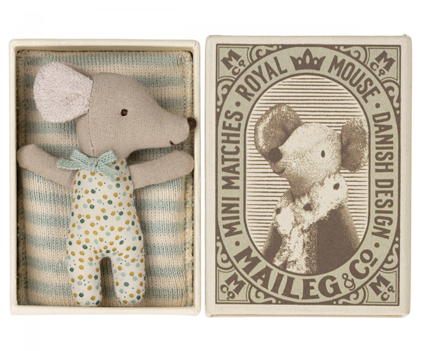 Sleepy/Wakey Baby Mouse in Matchbox - Blue - Linzis