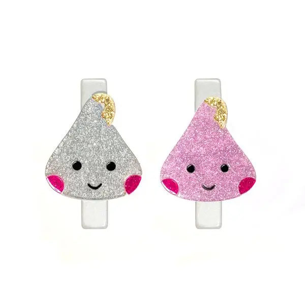 Chocolate Drop Silver/ Glitter Lt pink Alligator Clip - Linzis