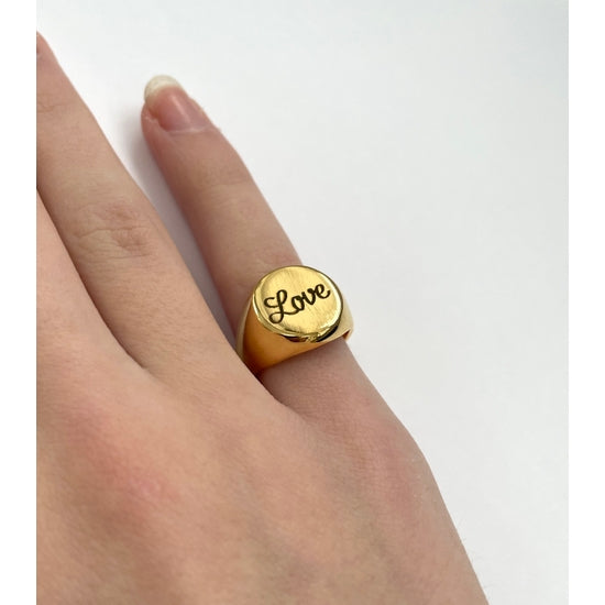 24K Gold Plated Engraved Signet Adjustable "LOVE" Ring - Linzis