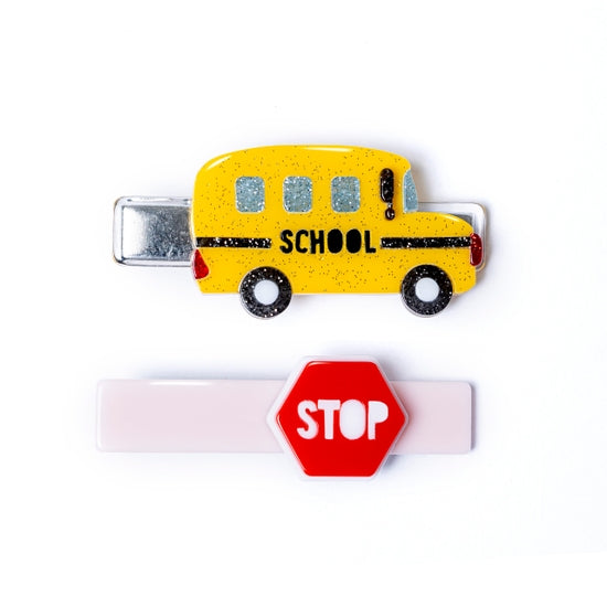 Yellow Bus & Red Stop Sign Alligator Clips - Linzis